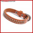 BROWN LEATHER METAL BALL BANGLE BRACELET B3806B