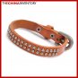 BROWN LEATHER METAL BALL BANGLE BRACELET B3806B
