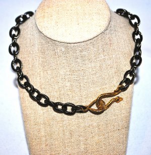 Gun Metal with Gold Snake Clasp Necklace - Shoshanna Lee