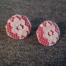 White Lace And Red Button Earrings