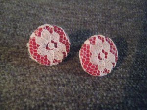 White Lace And Red Button Earrings