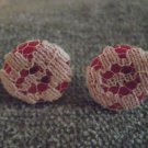 Beige Lace And Red Button Earrings