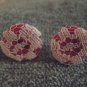 Beige Lace And Red Button Earrings