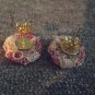 Beige Lace And Red Button Earrings