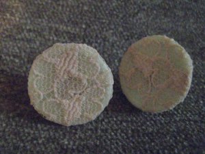 Beige Lace And Green Button Earrings