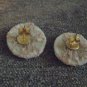 Beige Lace And Green Button Earrings
