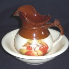 McCoy PITCHER & WASH BASIN PEACHES & CHERRYS "MARKED"