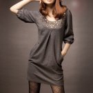 Gray Studded Dress, Olive Green, XS