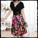 Empire Waist Floral Bow Tie Dress, Black, Size S-M