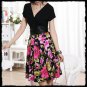 Empire Waist Floral Bow Tie Dress, Black, Size S-M