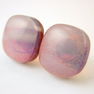 Smokey Red Dichroic Fused Glass Studs