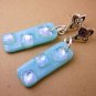Abstract Blue Fused Glass Thai Silver Dangle Earrings