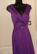 ELLEN TRACY WOMENS PURPLE DAY DRESS WITH GOLD ACCENTS