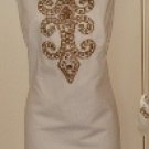 ELLEN TRACY WOMENS ANTIQUE BEIGE DAY DRESS WITH BRASS DESIGN BEADING