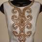 ELLEN TRACY WOMENS ANTIQUE BEIGE DAY DRESS WITH BRASS DESIGN BEADING