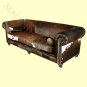Large Leather Square Footstool Tufted Button Nailhead