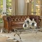 Dark Brown Top Grade Leather Chaise Tufted Button