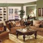 Dark Beige Fabric Sofa Set with Dark Wood Trim