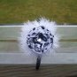 Girl's Animal Print Headband W/ Fabric Flower Black and White