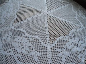 Hand crochet tablecloth 105 cm. in diameter White