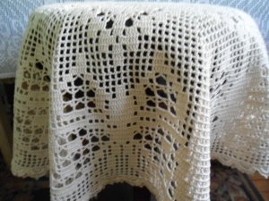 New handcrocheted tablecloth with butterflies
