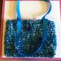 Crocheted rag bag in Bright Blue with bead accents