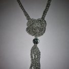Crocheted Rose tassel hand crocheted necklace in silver