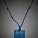 Blue flower tile square pendant crocheted necklace