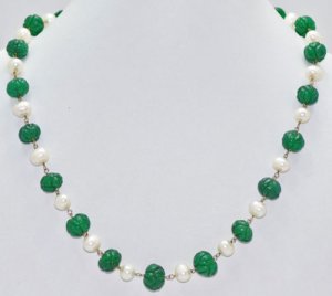 Emerald Gemstone Melons with Natural Peals Bead Jewelry