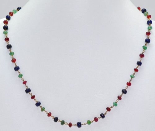 Emerald, Ruby, Blue Sapphire Beads Jewelry Necklace