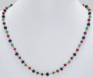Emerald, Ruby, Blue Sapphire Beads Jewelry Necklace