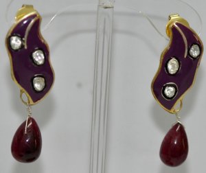 Moissanite studded 3 piece set with ruby gemstone drops