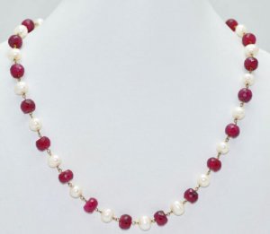 Ruby Gemstone & Pearl Beads Jewelry Necklace