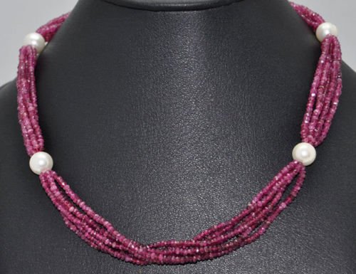 Pink Tourmaline Natural Gemstone Beads with Pearls