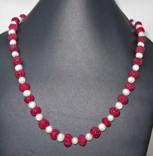 Ruby Incurved Melon Beads with Natural Pearls