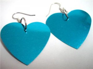 Aqua blue heart sequin dangle earring for woman