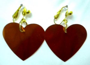 Orange heart sequin dangle clip on earring