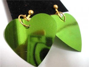 Green heart sequin dangle kid girl clip on earring