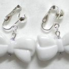 White bow clip on earring