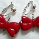 Red bow clip on earring