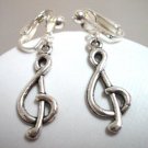 Music clef note notation charm dangle clip on earring
