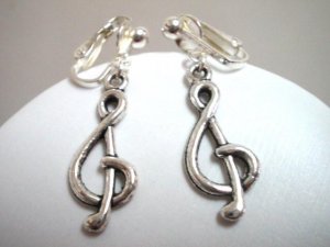 Music clef note notation charm dangle clip on earring