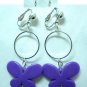 Handmade hoop circle butterfly dangle clip on earring