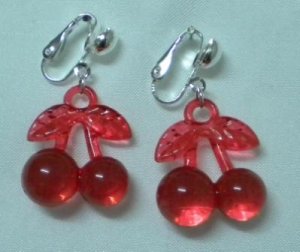 Red cherry girl clip on earring