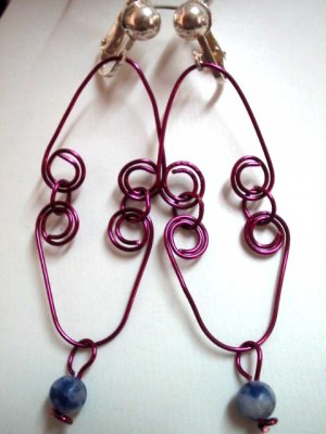 Handmade wire wrap lapis dangle clip on earring