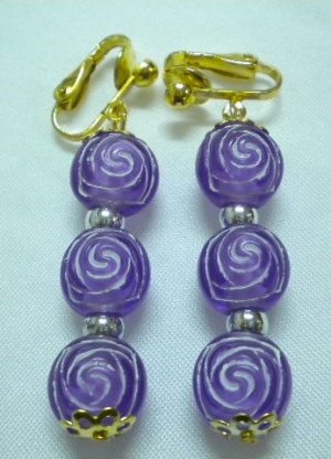 Rose flower dangle kid girl clip on earring