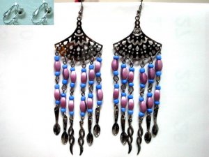 Fan charm violet drop twist chandelier long earring for woman