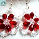 Handmade Bride crystal rose flower dangle earring