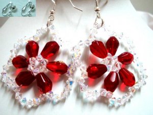 Handmade Bride crystal rose flower dangle earring
