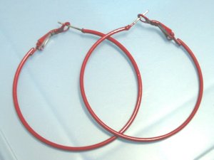 Red huge huggie hoop earring 5cm 2"